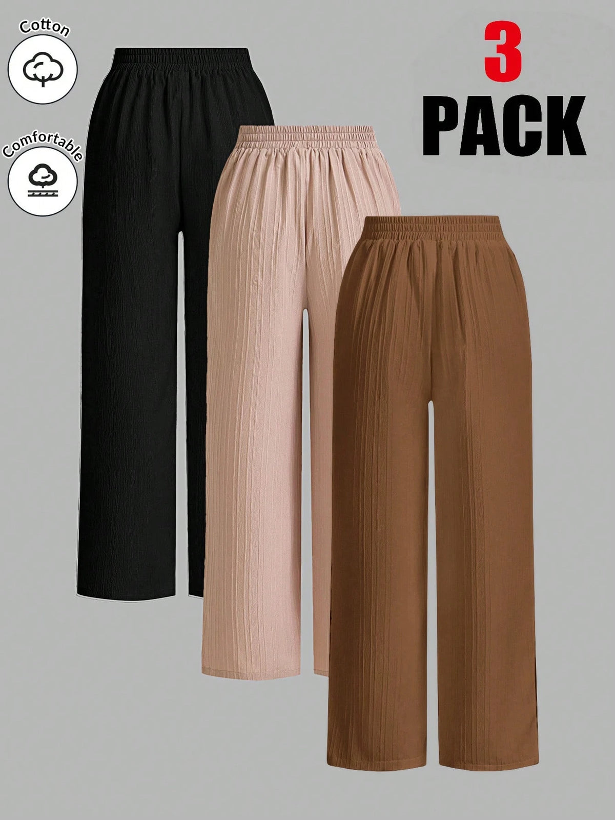 Essnce Women's Casual Solid Color Elastic Waist Straight Leg Pants Women Wide Leg Pants