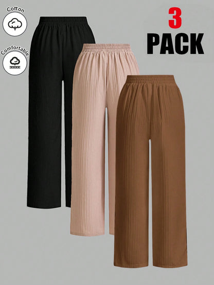 Essnce Women's Casual Solid Color Elastic Waist Straight Leg Pants Women Wide Leg Pants