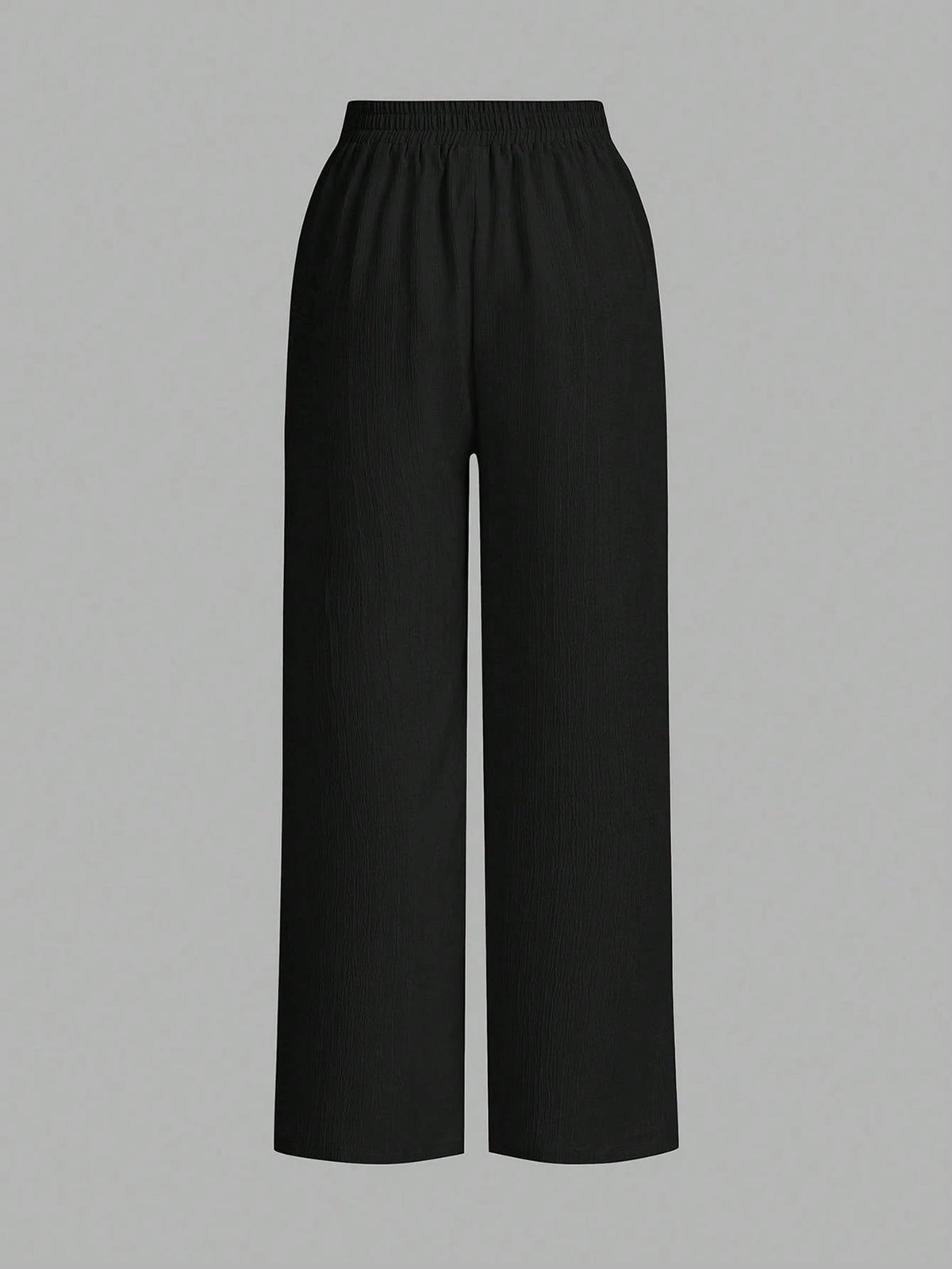 Essnce Women's Casual Solid Color Elastic Waist Straight Leg Pants Women Wide Leg Pants