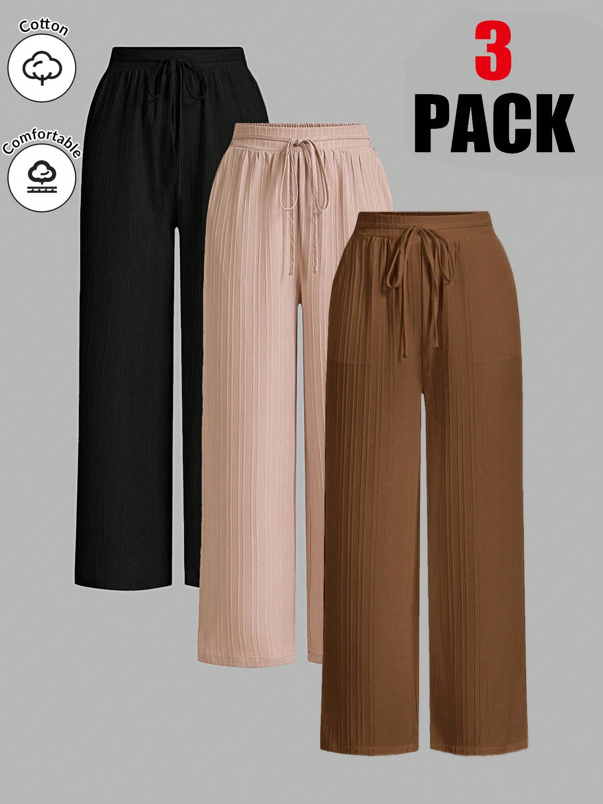 Essnce Women's Casual Solid Color Elastic Waist Straight Leg Pants Women Wide Leg Pants