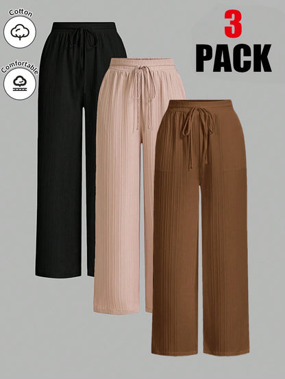 Essnce Women's Casual Solid Color Elastic Waist Straight Leg Pants Women Wide Leg Pants