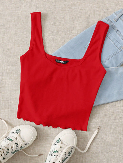 Essnce Women's Simple Wide Strap Knitted Tank Top, Casual & Holiday Wear