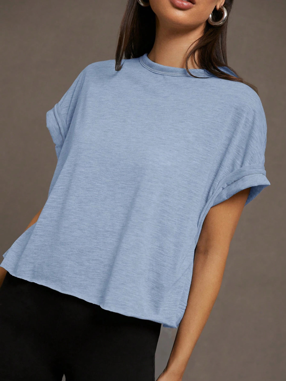 Essnce Women's Solid Color Back Hollow Out Batwing Sleeve T-Shirt