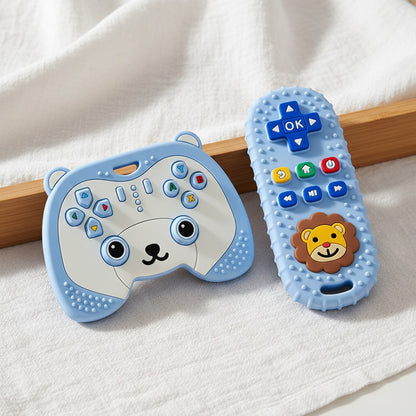 ETETOO 2pcs Baby Teething Toys- Infant Grasping Rattle And TV Remote Control Toy Set, Cute Panda And Lion Silicone Teethers, Sensory Chewing Toys, Suitable For Babies 3 Months And Up