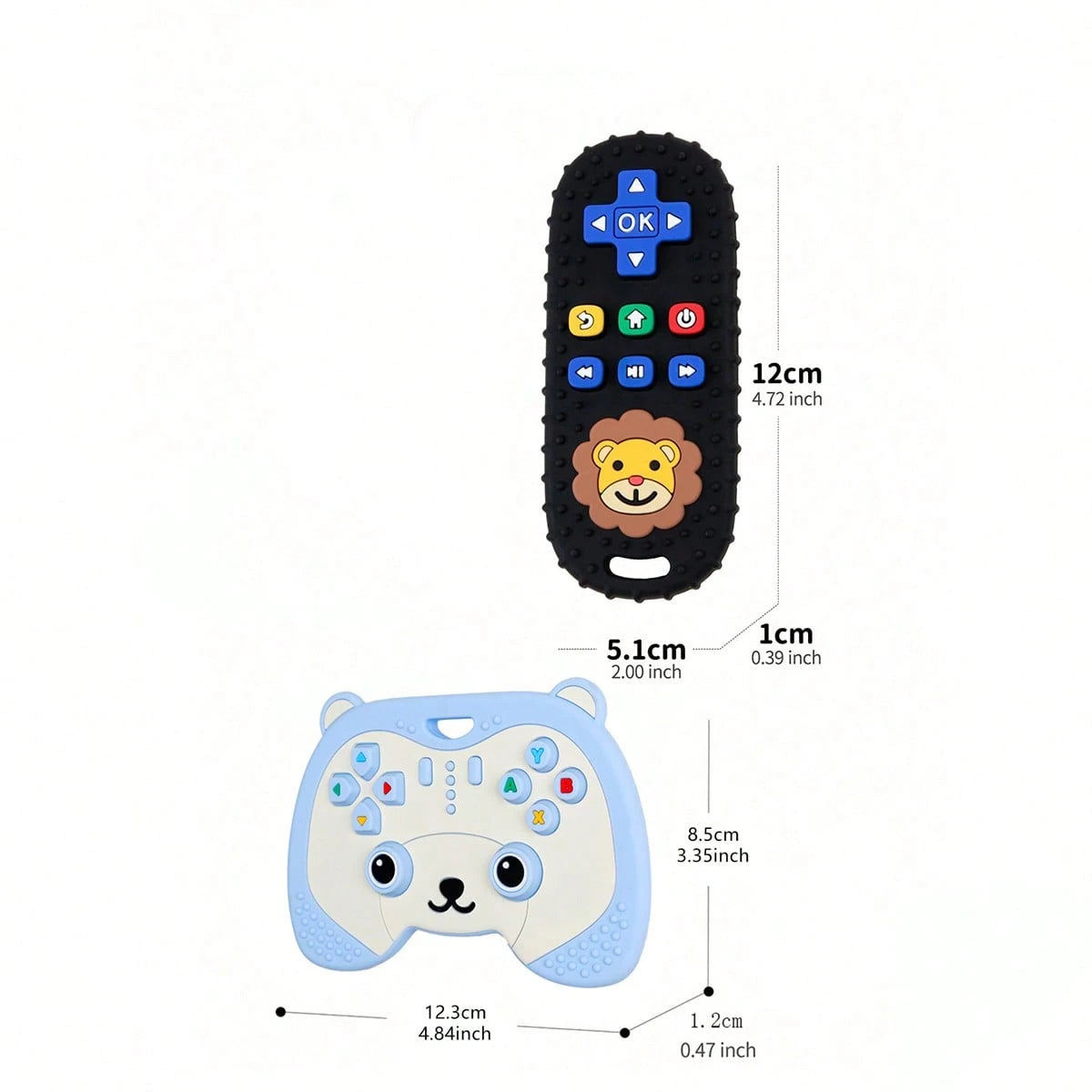 ETETOO 2pcs Baby Teething Toys- Infant Grasping Rattle And TV Remote Control Toy Set, Cute Panda And Lion Silicone Teethers, Sensory Chewing Toys, Suitable For Babies 3 Months And Up