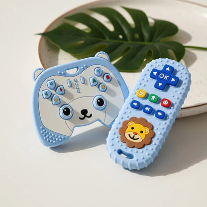 ETETOO 2pcs Baby Teething Toys- Infant Grasping Rattle And TV Remote Control Toy Set, Cute Panda And Lion Silicone Teethers, Sensory Chewing Toys, Suitable For Babies 3 Months And Up