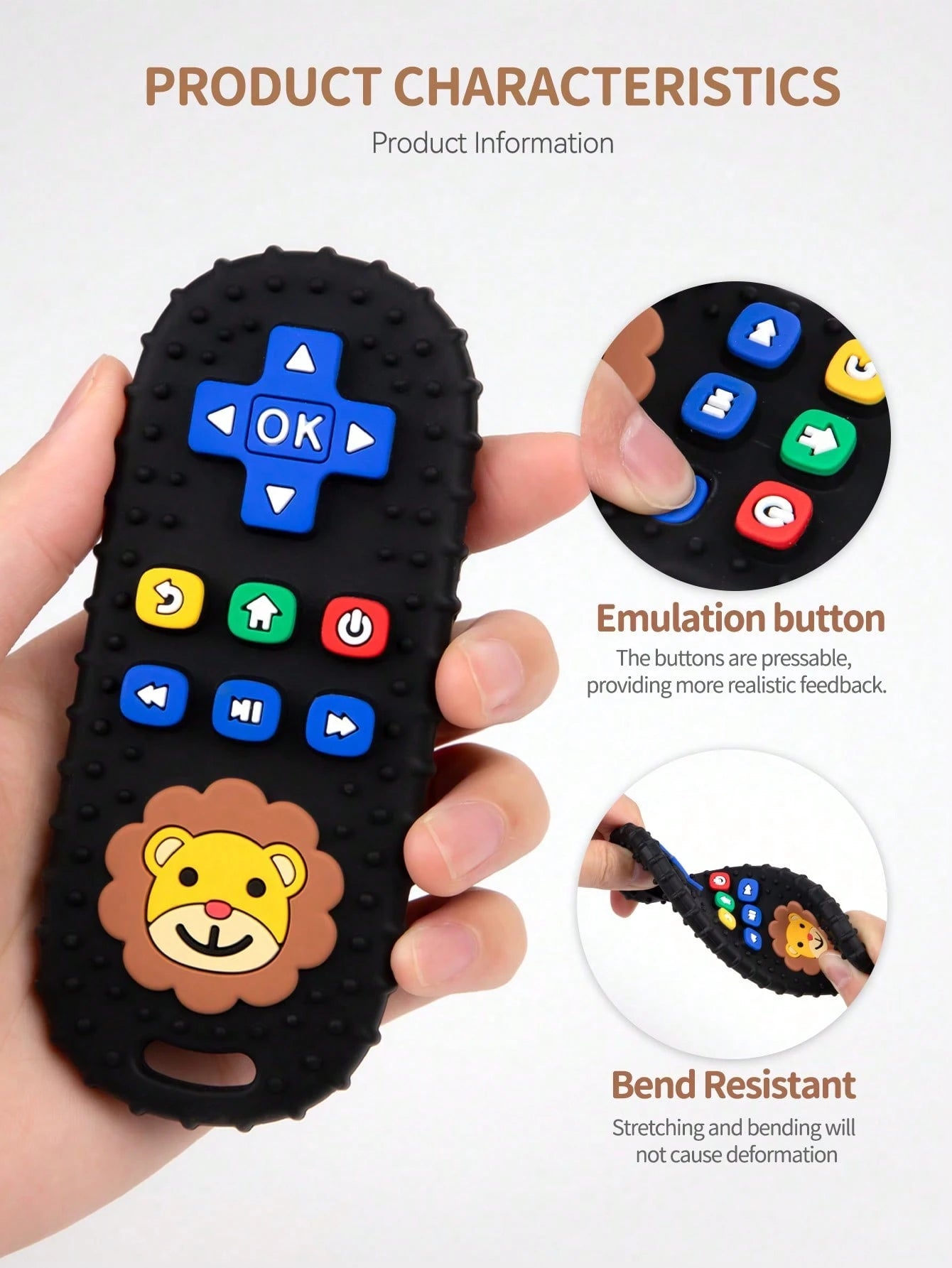 ETETOO 2pcs Baby Teething Toys- Infant Grasping Rattle And TV Remote Control Toy Set, Cute Panda And Lion Silicone Teethers, Sensory Chewing Toys, Suitable For Babies 3 Months And Up