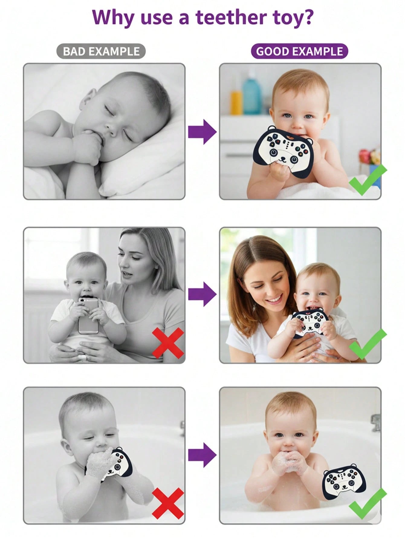 ETETOO 2pcs Baby Teething Toys- Infant Grasping Rattle And TV Remote Control Toy Set, Cute Panda And Lion Silicone Teethers, Sensory Chewing Toys, Suitable For Babies 3 Months And Up