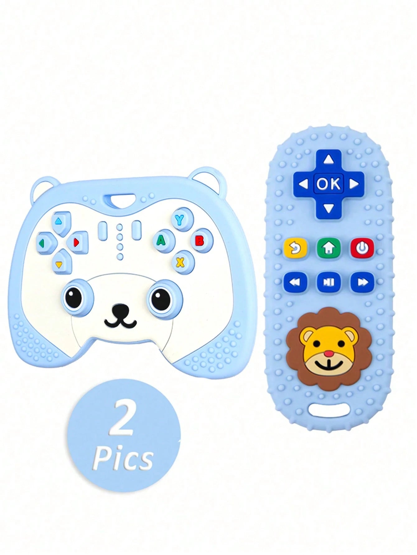 ETETOO 2pcs Baby Teething Toys- Infant Grasping Rattle And TV Remote Control Toy Set, Cute Panda And Lion Silicone Teethers, Sensory Chewing Toys, Suitable For Babies 3 Months And Up
