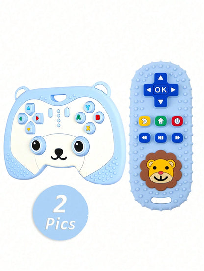 ETETOO 2pcs Baby Teething Toys- Infant Grasping Rattle And TV Remote Control Toy Set, Cute Panda And Lion Silicone Teethers, Sensory Chewing Toys, Suitable For Babies 3 Months And Up