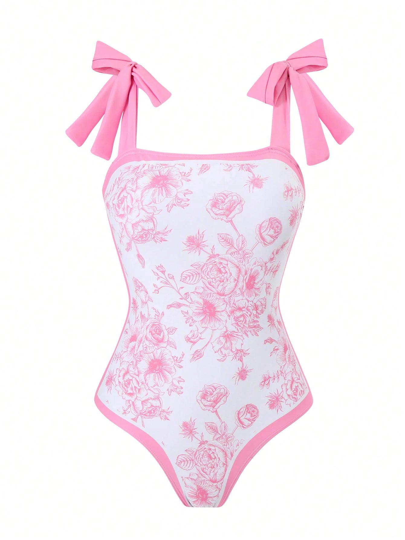 European & American Style Floral Print One-Piece Conservative Tummy Control Swimsuit With Cover-Up Skirt For Holiday, Spa, Swimming, For Summer Vacation Beach Elegant Pink