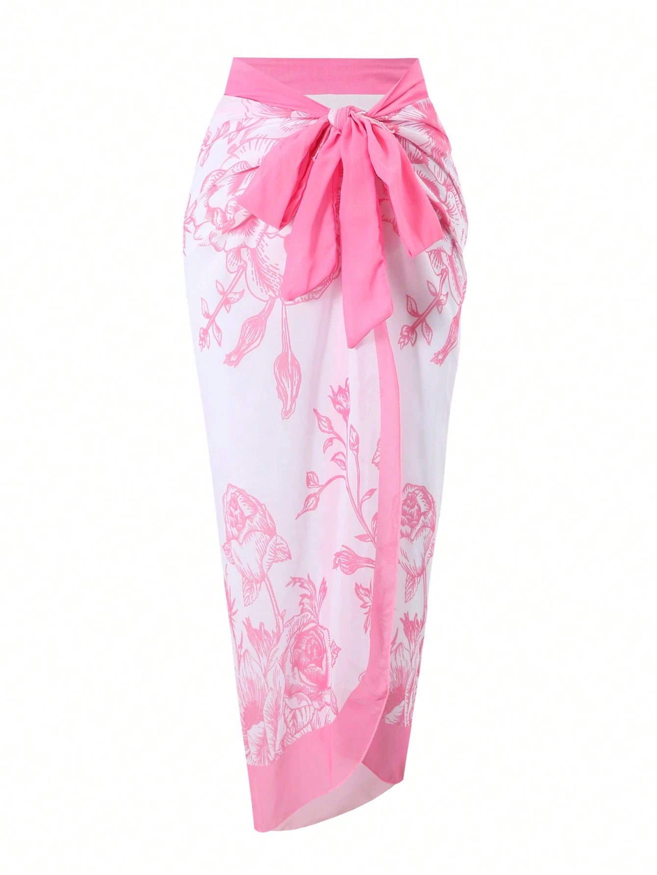 European & American Style Floral Print One-Piece Conservative Tummy Control Swimsuit With Cover-Up Skirt For Holiday, Spa, Swimming, For Summer Vacation Beach Elegant Pink
