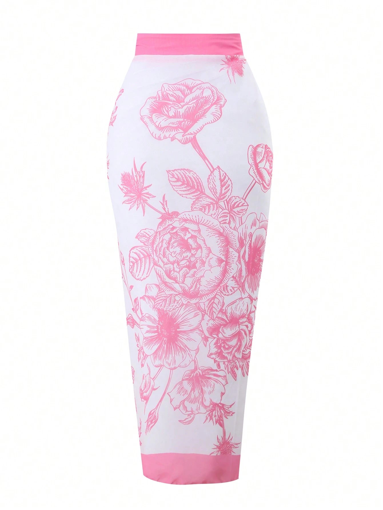 European & American Style Floral Print One-Piece Conservative Tummy Control Swimsuit With Cover-Up Skirt For Holiday, Spa, Swimming, For Summer Vacation Beach Elegant Pink