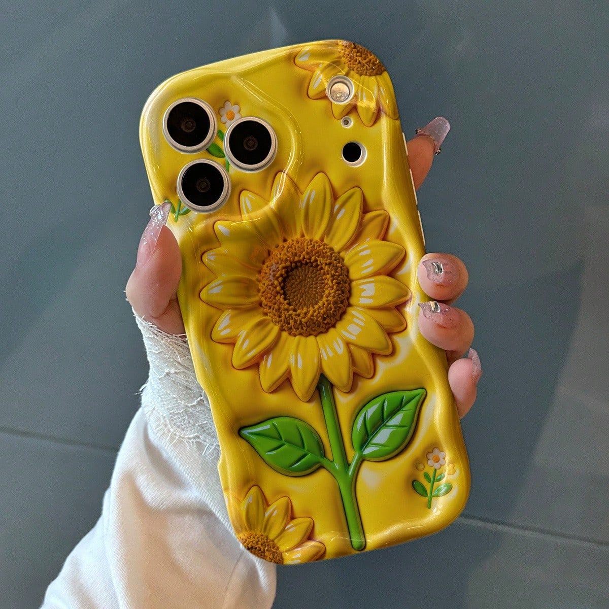 Excellent Protection, Drop-Proof And Scratch-Resistant Phone Cases, Vibrant Yellow Sunflowers With Green Leaves On A Glossy Surface For IPhone 17 16 15 14 13 12 11 8 7 X XS Pro Promax Plus, 2D Plane