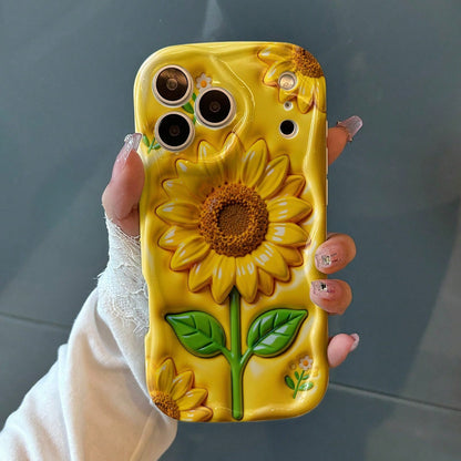 Excellent Protection, Drop-Proof And Scratch-Resistant Phone Cases, Vibrant Yellow Sunflowers With Green Leaves On A Glossy Surface For IPhone 17 16 15 14 13 12 11 8 7 X XS Pro Promax Plus, 2D Plane