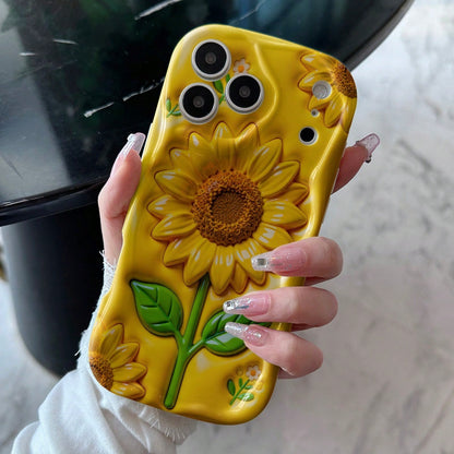Excellent Protection, Drop-Proof And Scratch-Resistant Phone Cases, Vibrant Yellow Sunflowers With Green Leaves On A Glossy Surface For IPhone 17 16 15 14 13 12 11 8 7 X XS Pro Promax Plus, 2D Plane
