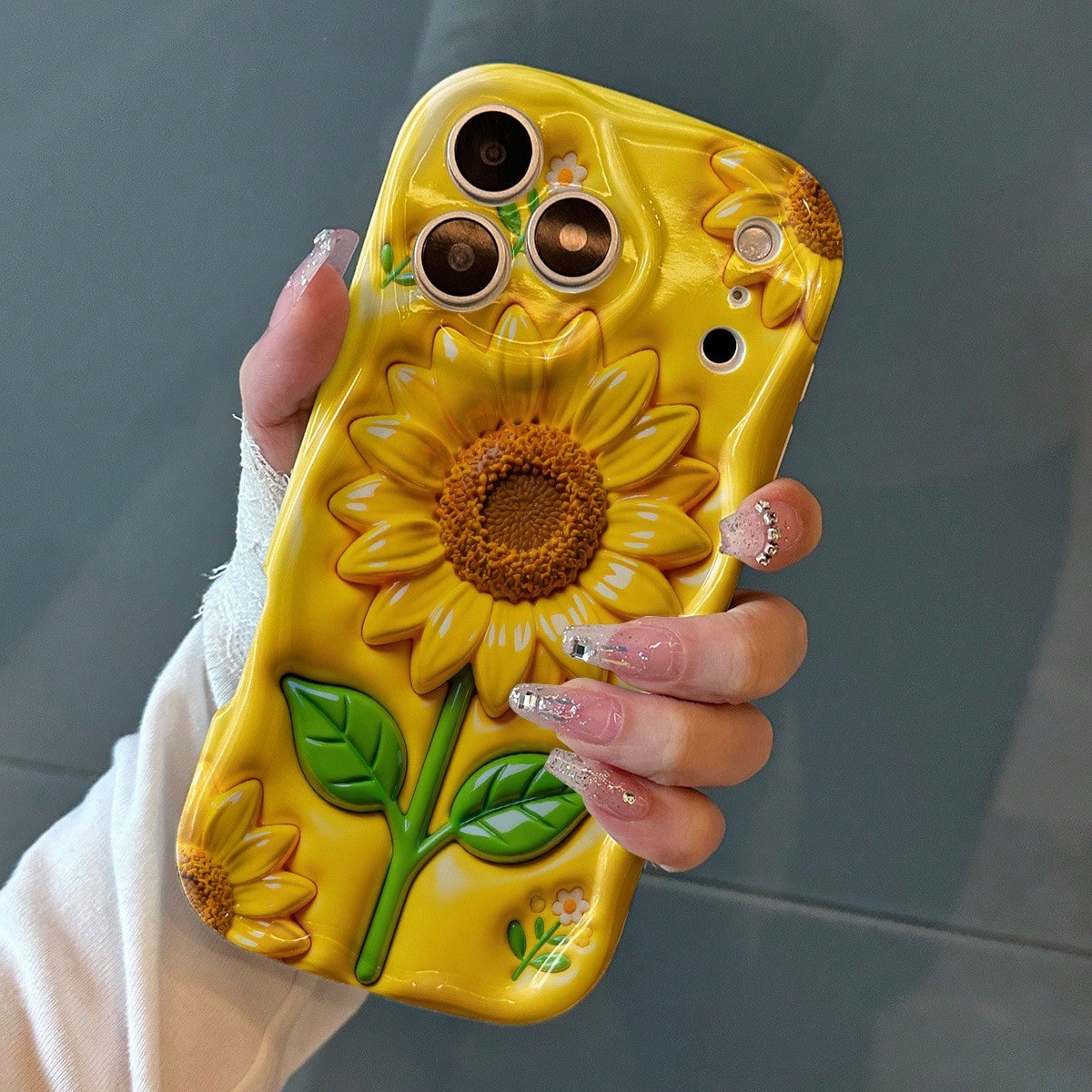 Excellent Protection, Drop-Proof And Scratch-Resistant Phone Cases, Vibrant Yellow Sunflowers With Green Leaves On A Glossy Surface For IPhone 17 16 15 14 13 12 11 8 7 X XS Pro Promax Plus, 2D Plane
