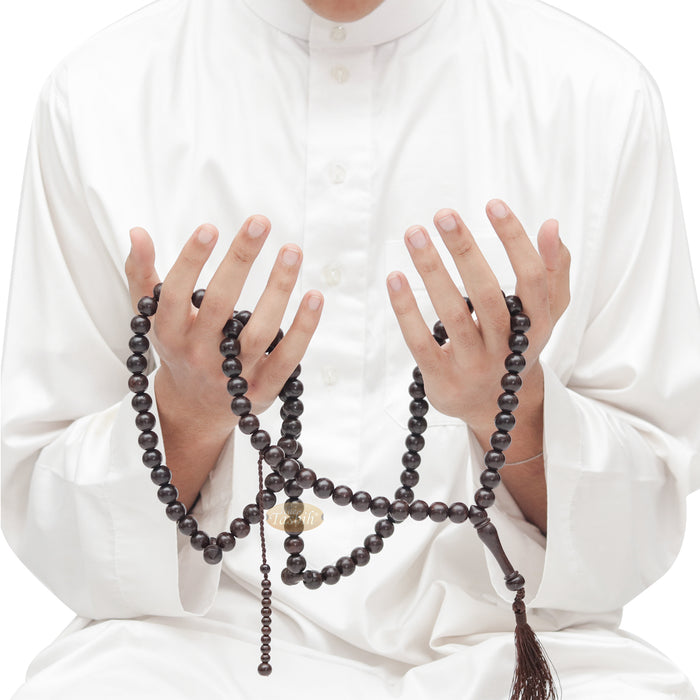 Extra Large 12 mm Tamarind Heartwood Tasbih - Islamic Prayer Beads with Tassels
