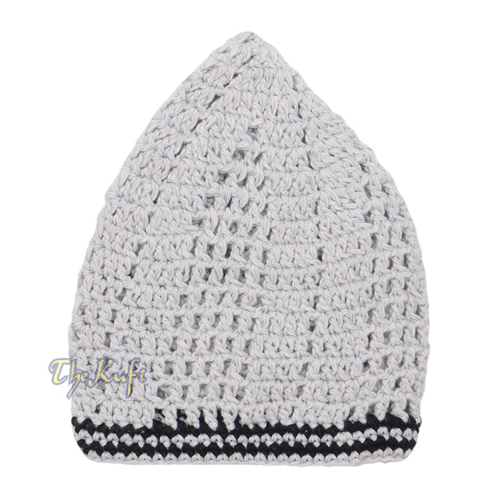 Extra Light Gray with Black Line Open-Weave Design Cotton Skull Cap Kufi