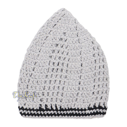 Extra Light Gray with Black Line Open-Weave Design Cotton Skull Cap Kufi
