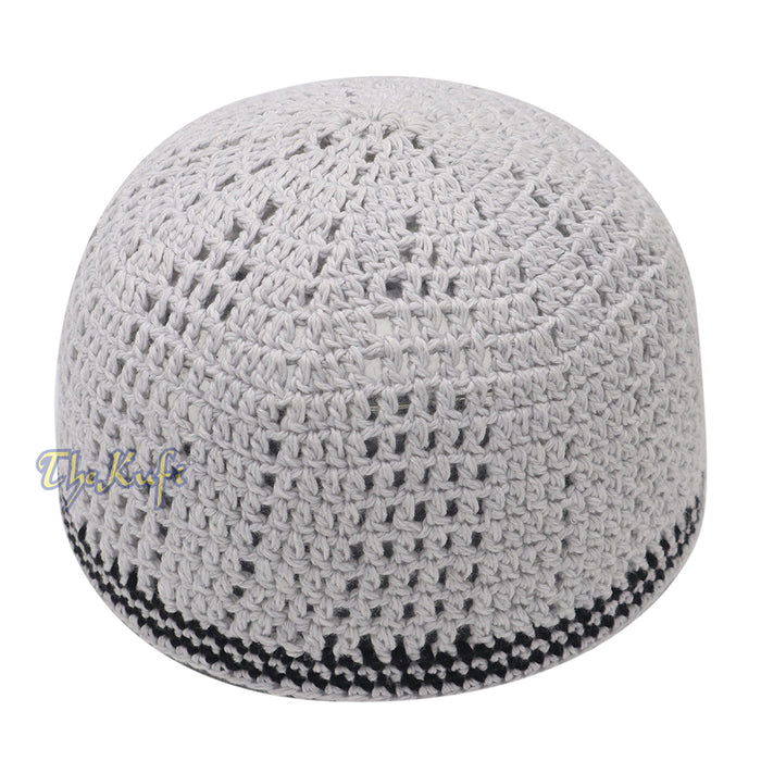 Extra Light Gray with Black Line Open-Weave Design Cotton Skull Cap Kufi