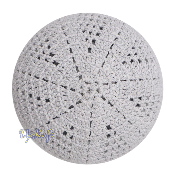Extra Light Gray with Black Line Open-Weave Design Cotton Skull Cap Kufi