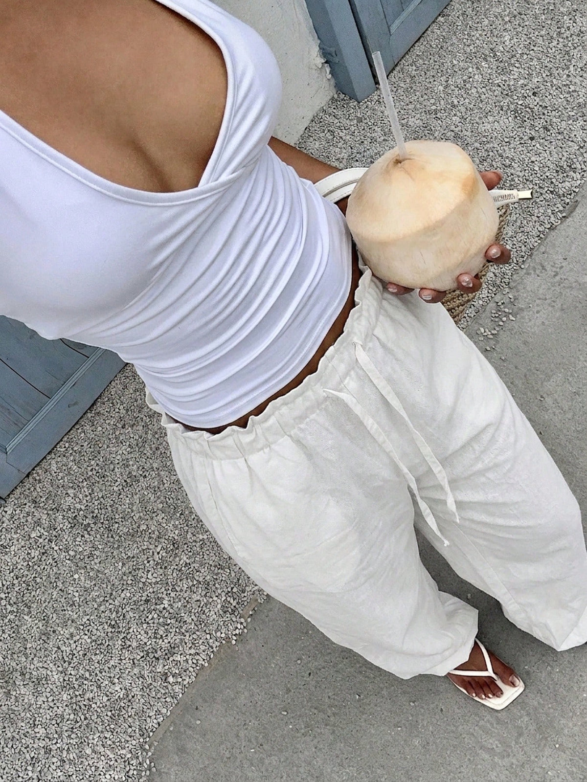 EZwear 100% Cotton Women's Casual Wide Leg Pants, White, Summer, Outing, Y2K, Formal, Suitable For Daily Commute, Date, Party, Autumn/Winter/Spring/Summer, Christmas, New Year, Thanksgiving, Par