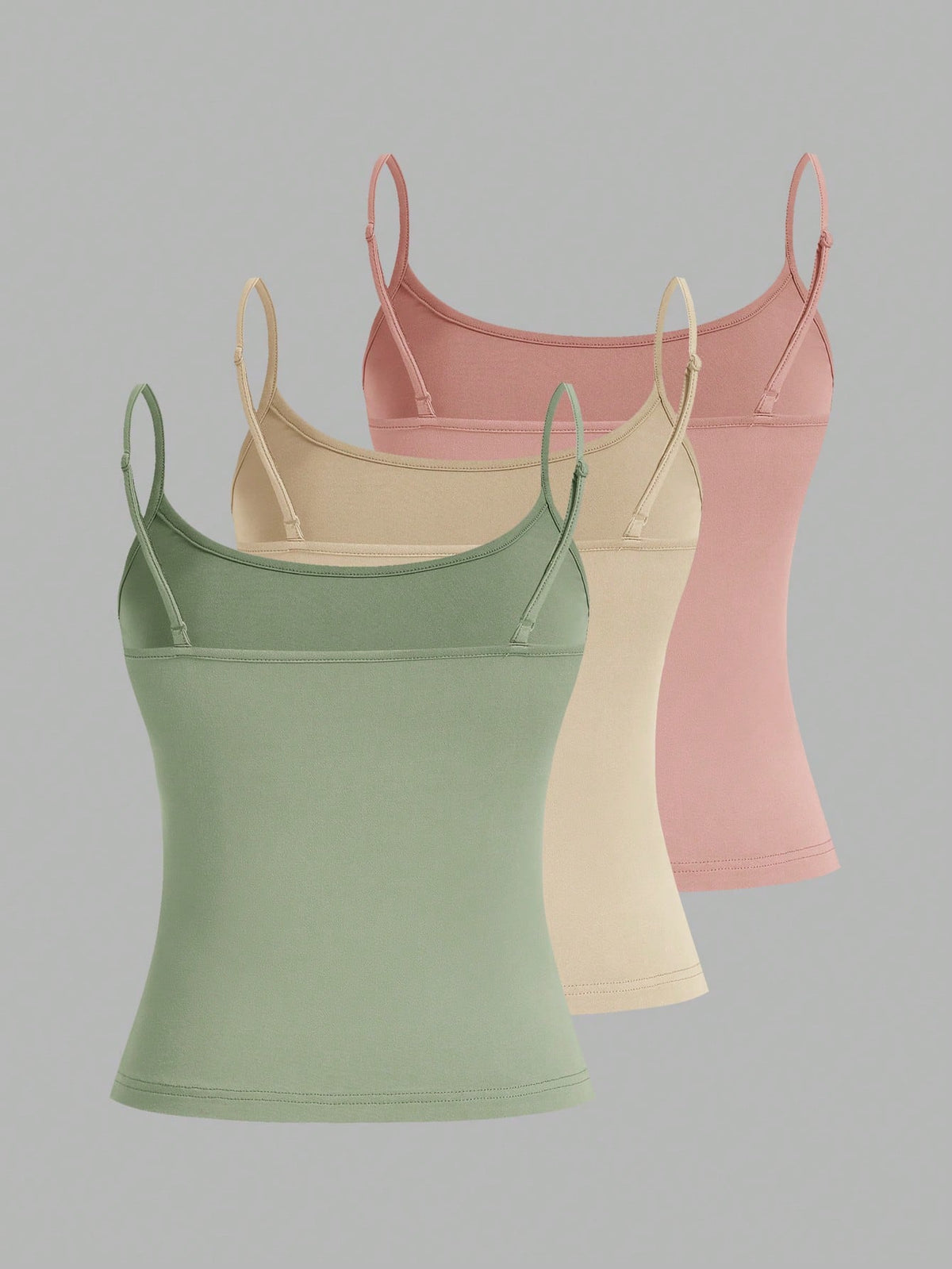 EZwear 3 Pcs Pale Green, Pale Pink, Pale Yellow Women's Camisole Crop Top, Sexy & Form-Fitting, Suitable For Summer Back To School