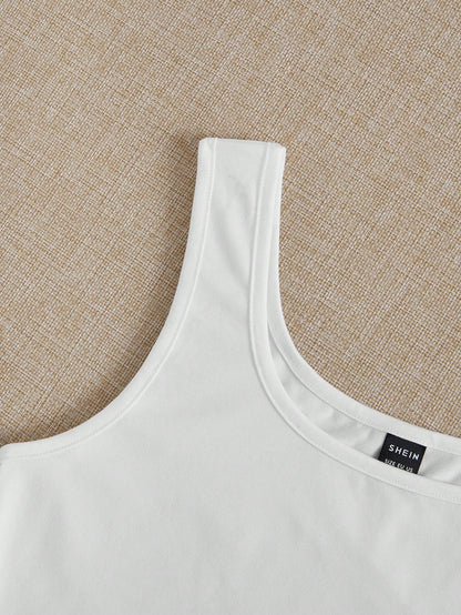 EZwear 3pcs Black, White, Gray Round Neck Super Short Casual Fitted Tank Tops For Women, Suitable For Summer