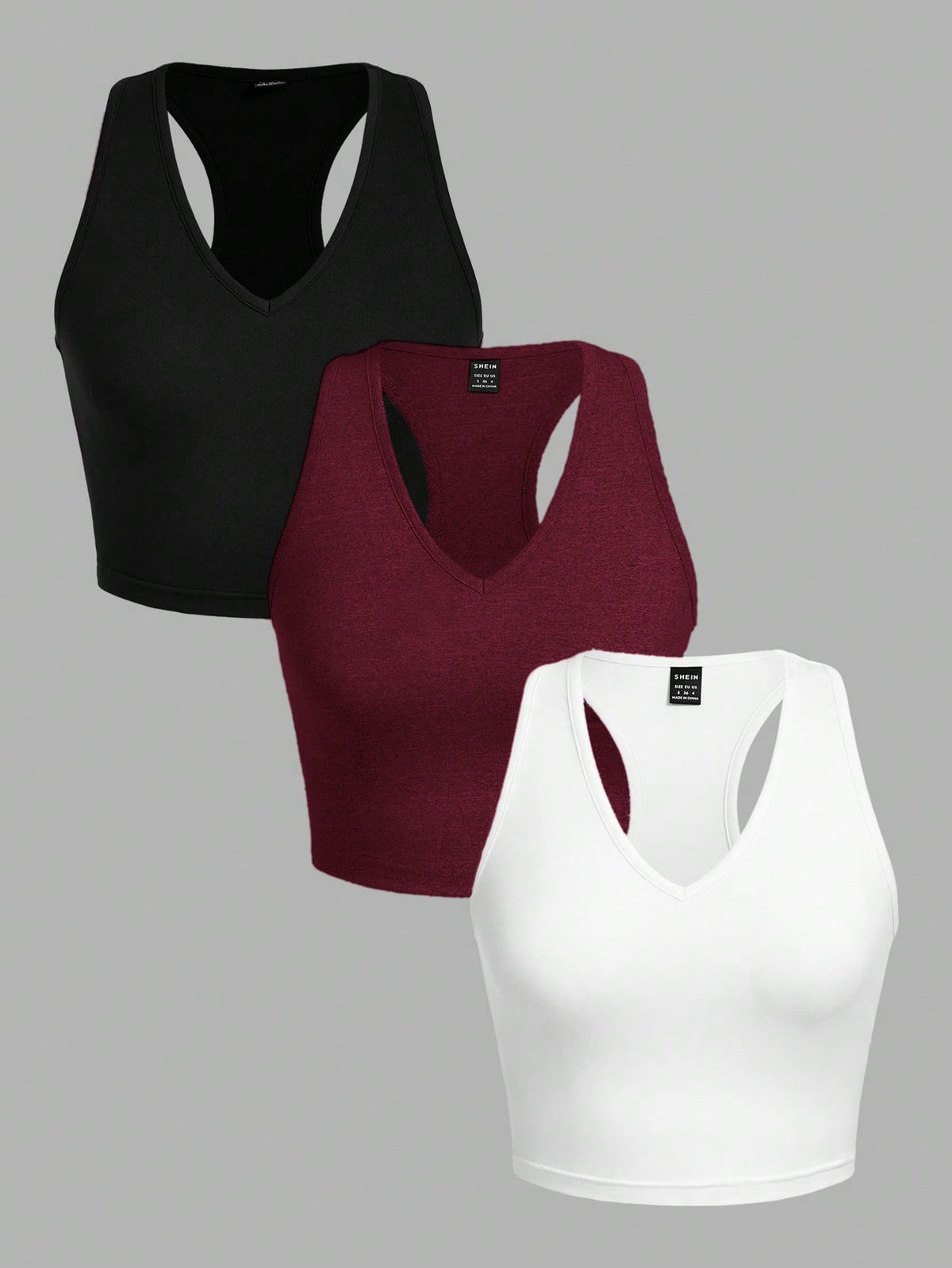 EZwear 3pcs Pack Black, White, Burgundy Women Casual Cropped Slim Fit Camisoles, Suitable For Summer Back To School