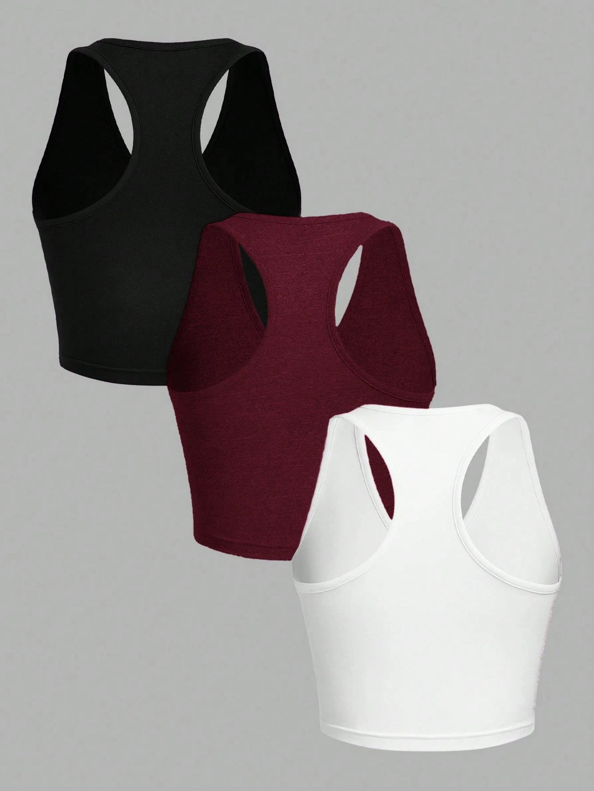 EZwear 3pcs Pack Black, White, Burgundy Women Casual Cropped Slim Fit Camisoles, Suitable For Summer Back To School