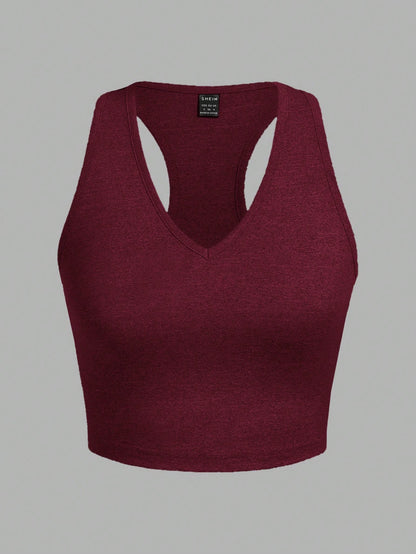 EZwear 3pcs Pack Black, White, Burgundy Women Casual Cropped Slim Fit Camisoles, Suitable For Summer Back To School