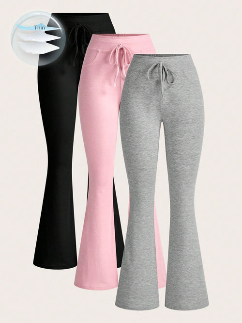 EZwear 3pcs/Pack Women's Solid Color Simple Drawstring Flare Sweatpants Graduation,Back To School Outfits,Graduation,Teacher Outfits For Women,Back To School