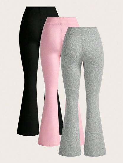 EZwear 3pcs/Pack Women's Solid Color Simple Drawstring Flare Sweatpants Graduation,Back To School Outfits,Graduation,Teacher Outfits For Women,Back To School