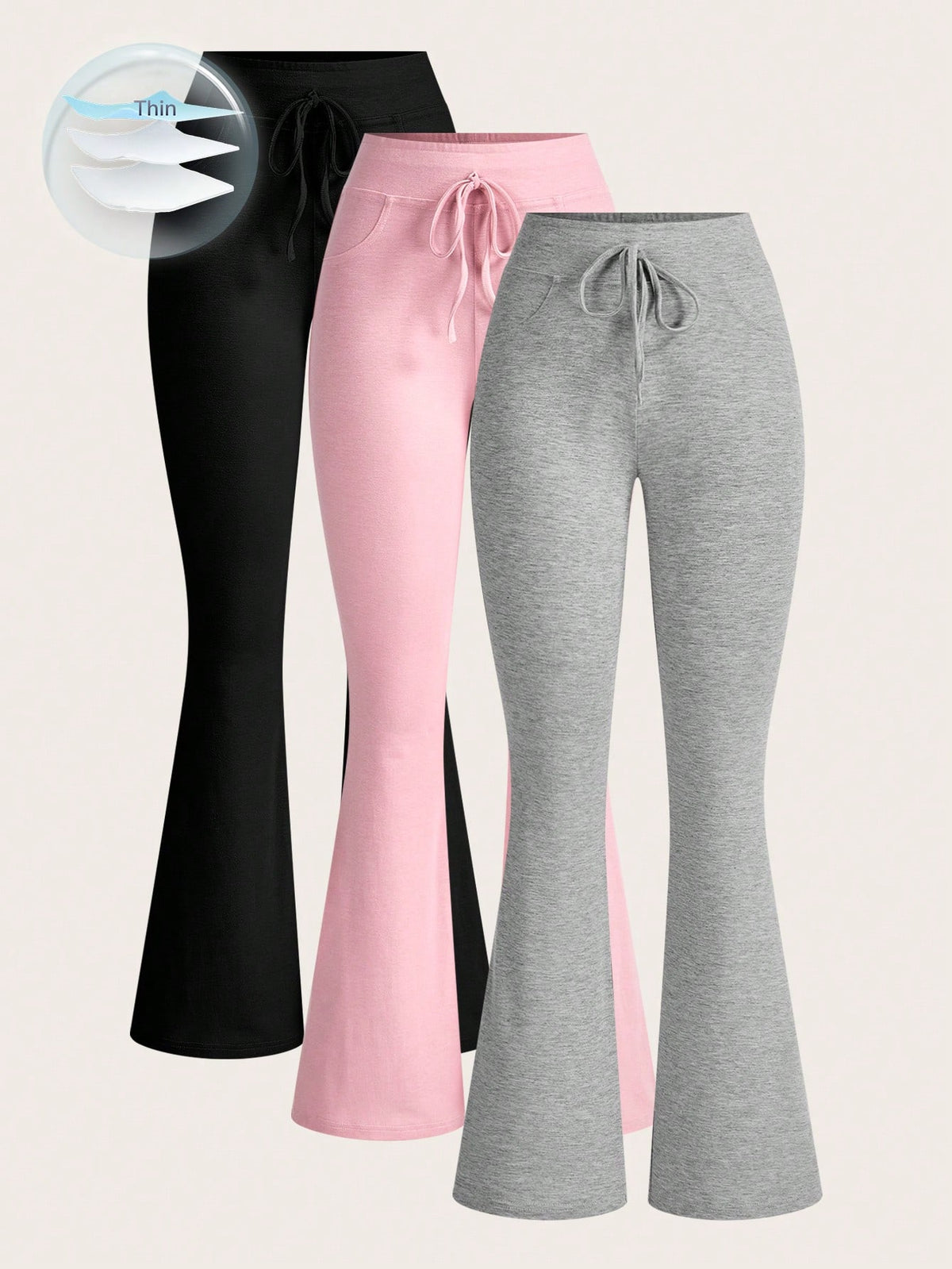 EZwear 3pcs/Pack Women's Solid Color Simple Drawstring Flare Sweatpants Graduation,Back To School Outfits,Graduation,Teacher Outfits For Women,Back To School