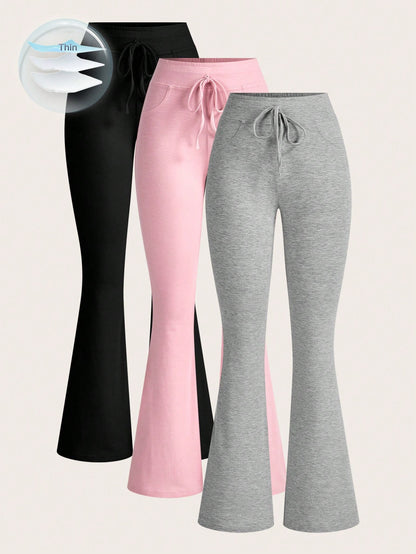 EZwear 3pcs/Pack Women's Solid Color Simple Drawstring Flare Sweatpants Graduation,Back To School Outfits,Graduation,Teacher Outfits For Women,Back To School