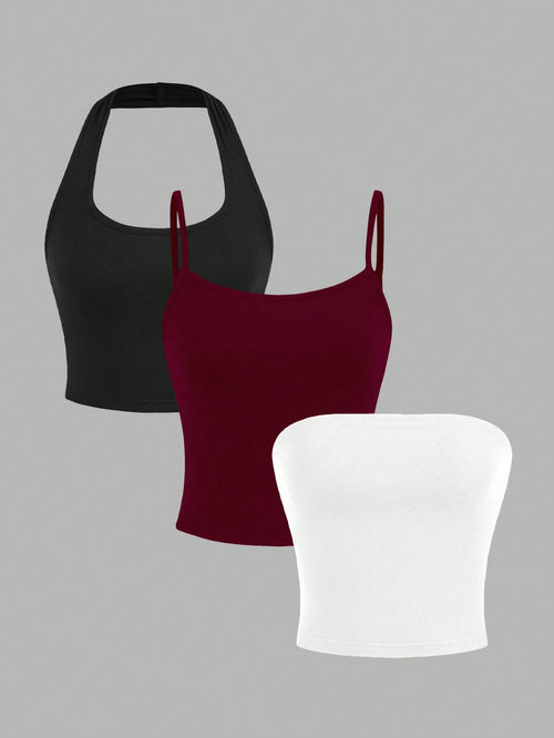 EZwear 3pcs/Set Women's Casual Sexy Camisole Set, Suitable For Spring/Summer