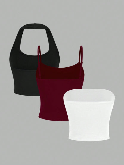 EZwear 3pcs/Set Women's Casual Sexy Camisole Set, Suitable For Spring/Summer
