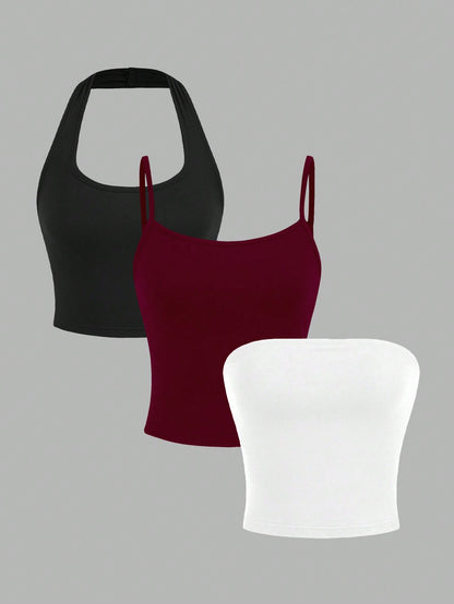 EZwear 3pcs/Set Women's Casual Sexy Camisole Set, Suitable For Spring/Summer