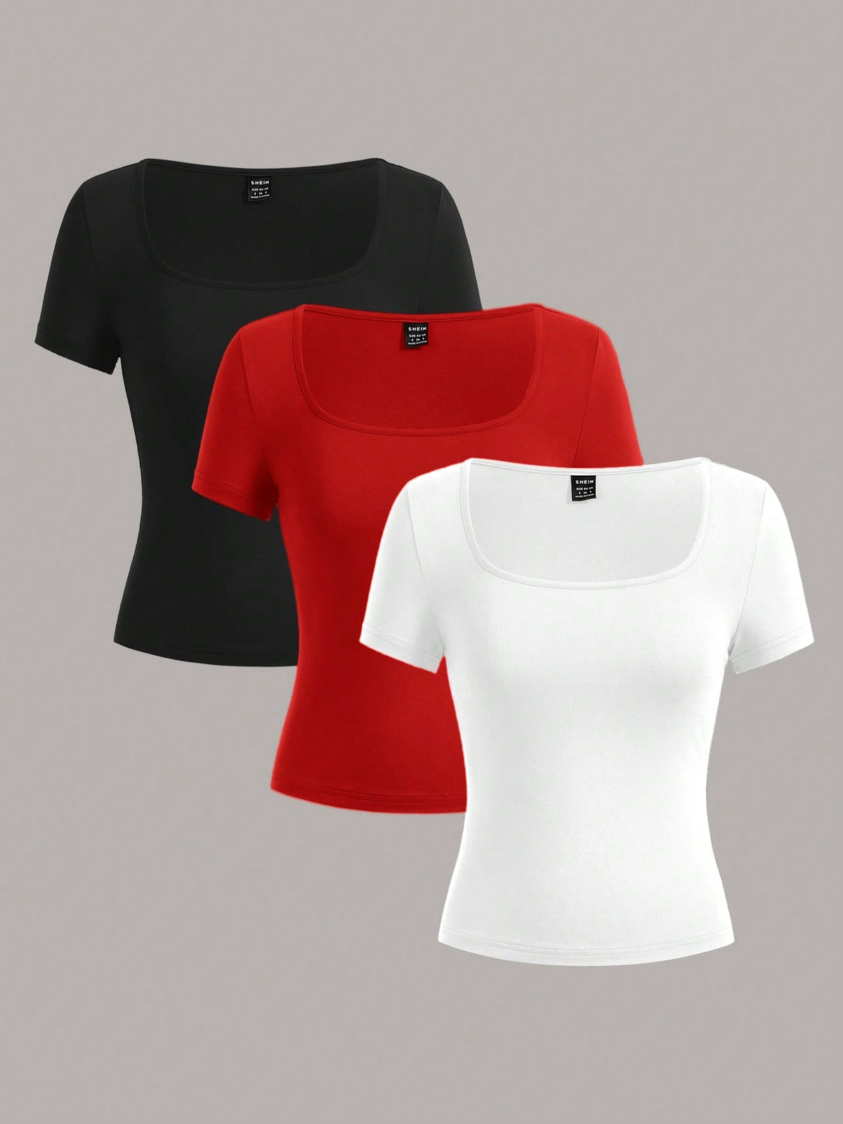 EZwear 3pcs/Set Women Short Sleeve Cropped Casual T-Shirts, Fitted Style For Summer Suitable For Going Out