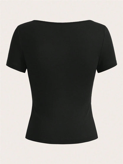 EZwear 3pcs/Set Women Short Sleeve Cropped Casual T-Shirts, Fitted Style For Summer Suitable For Going Out