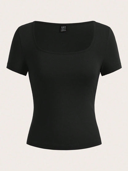 EZwear 3pcs/Set Women Short Sleeve Cropped Casual T-Shirts, Fitted Style For Summer Suitable For Going Out