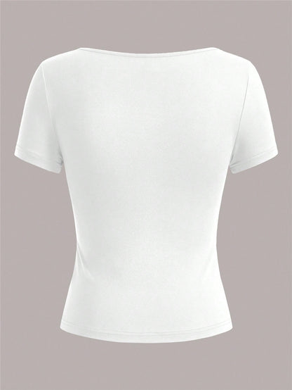 EZwear 3pcs/Set Women Short Sleeve Cropped Casual T-Shirts, Fitted Style For Summer Suitable For Going Out
