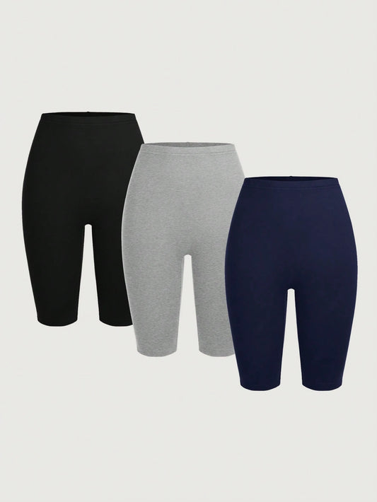EZwear 4pcs Casual Knitted Women's Short Fitted Leggings For Summer Suitable For Going Out Women's Sportswear