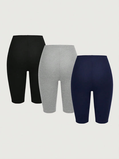EZwear 4pcs Casual Knitted Women's Short Fitted Leggings For Summer Suitable For Going Out Women's Sportswear
