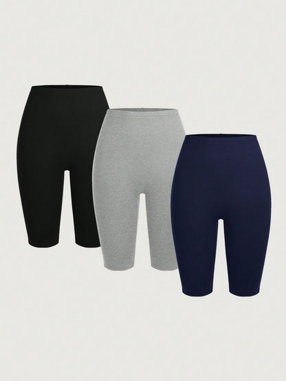 EZwear 4pcs Casual Knitted Women's Short Fitted Leggings For Summer Suitable For Going Out Women's Sportswear