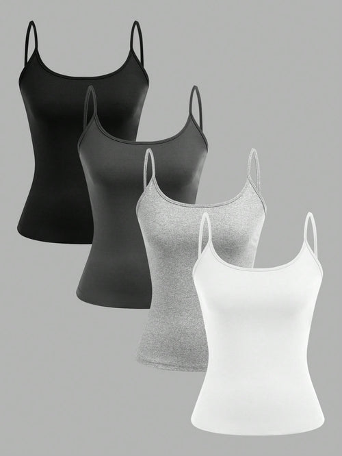 EZwear 4pcs Minimalist Casual Women's Camisole Tank Tops, Suitable For Summer Back To School