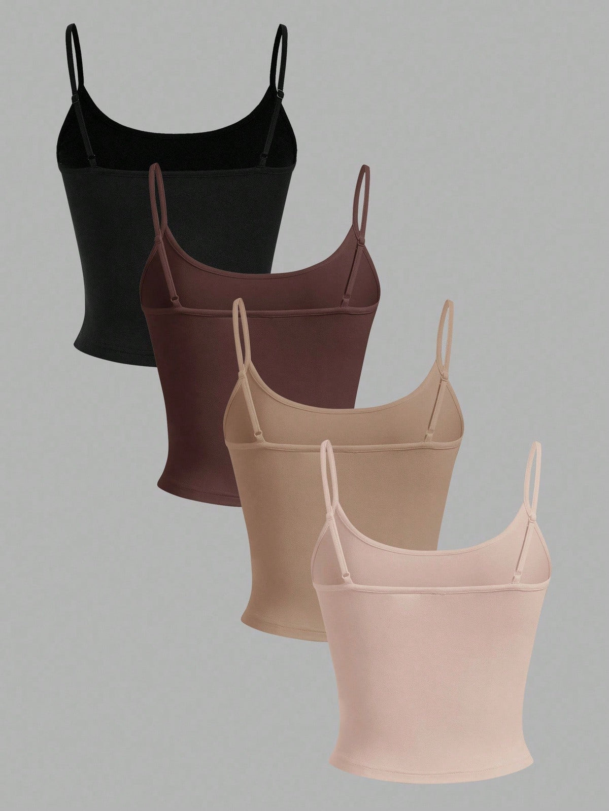 EZwear 4pcs Women's Black, Chocolate Brown Tan Beige, Tight Fitted Cropped Casual Basic Modest Tank Tops, Suitable For Summer Daytime Everyday Holiday Office