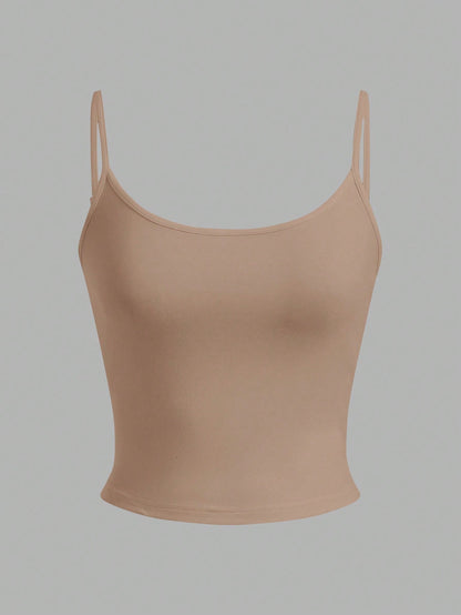 EZwear 4pcs Women's Black, Chocolate Brown Tan Beige, Tight Fitted Cropped Casual Basic Modest Tank Tops, Suitable For Summer Daytime Everyday Holiday Office