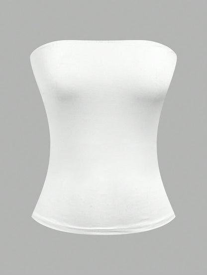 EZwear 4pcs Women's Solid Color Ribbed Casual Tube Tops, Summer Strapless Tops Tube Tops Women